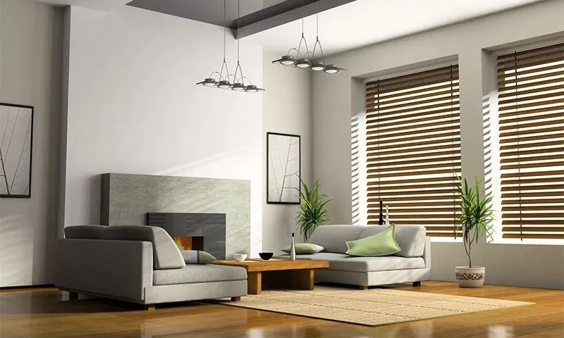 Venetian blinds filtering sunlight in Dubai luxury apartment