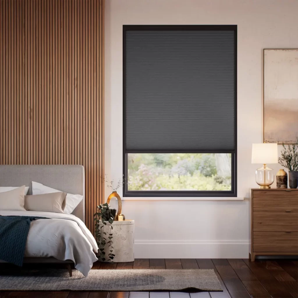 blackout Blinds with charcoal colour for private villa's bedroom in Dubai, UAE